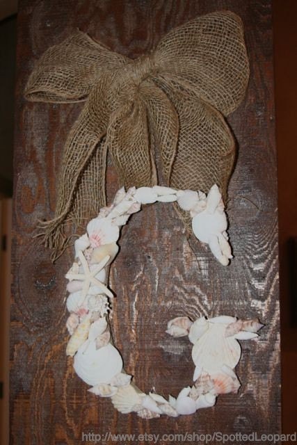 SEA SHELL Covered 12 Inch WEDDING Initial Letter Monogram Door Wreath