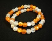 SALE Orange and White Bead Stretch Bracelets--Set of 2