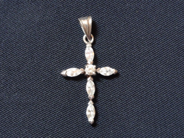 Vintage CROSS with Rhinestones Sterling Silver Charm
