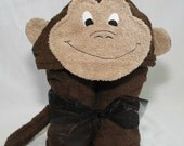 Monkey Hooded Bath Towel - Dark Chocolate Brown for Infant Toddler or Child