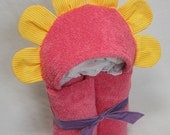 Flower Hooded Bath Towel - Hot Pink and Yellow with a little Ladybug for Infant Toddler Child