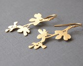 Blossoming Branch Gold Earrings, Asian Inspired Silhouette, Delicate and Natural