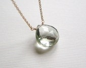 Green Amethyst Gold Necklace, Simple Solitaire