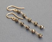 Linear Pyrite Earrings in Gold Fill, Long, Modern, Understated, Simple