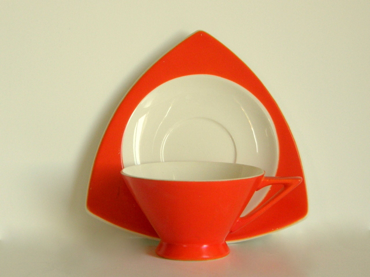 Vintage Cup & Saucer Set - Fabulous Art Deco / Atomic Salem Tricorne, Streamline in Mandarin Orange