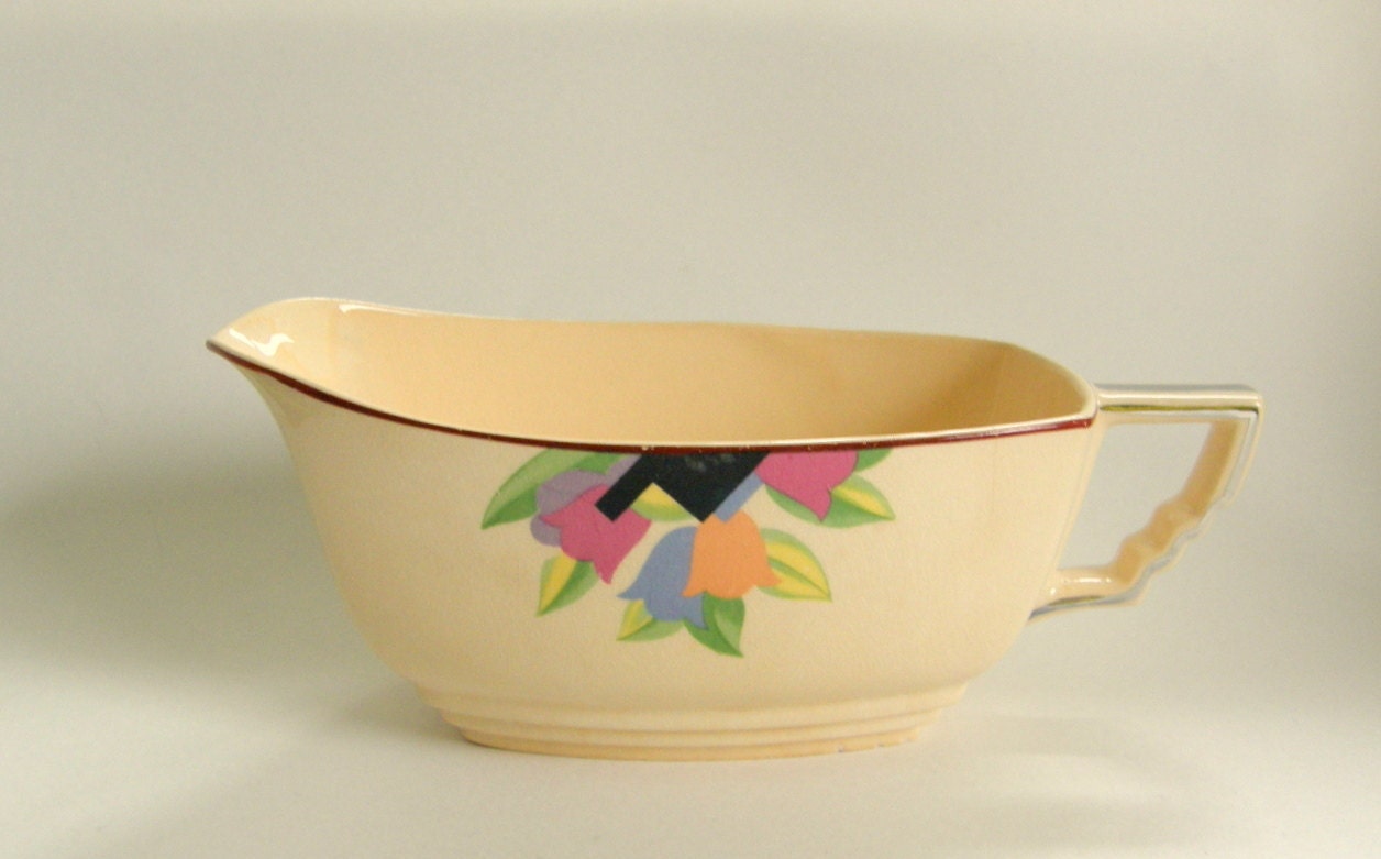 Art Deco Sauce Boat or Gravy Pitcher - Crescent China Sienna Ware, Deco Tulip / Leigh Paris - RESERVED for Kyle