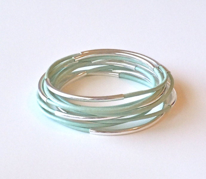 MINT Leather Bracelets Double the Silver Tube Bead leather jewelry bangles 10