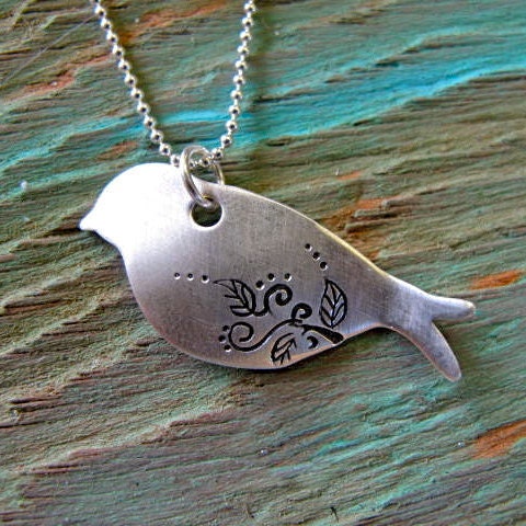 Swirly bird - aluminum pendant necklace
