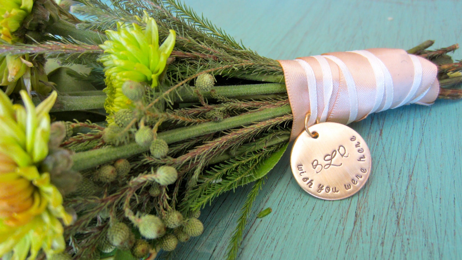 Brides bouquet memorial charm - hand stamped and personalized