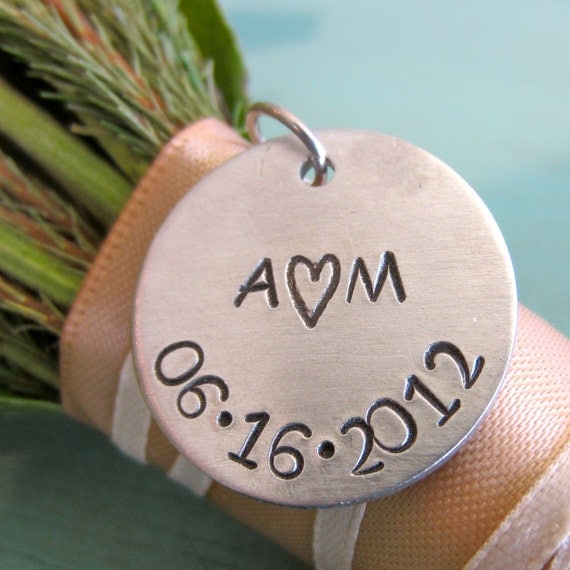 Brides bouquet charm - hand stamped and personalized