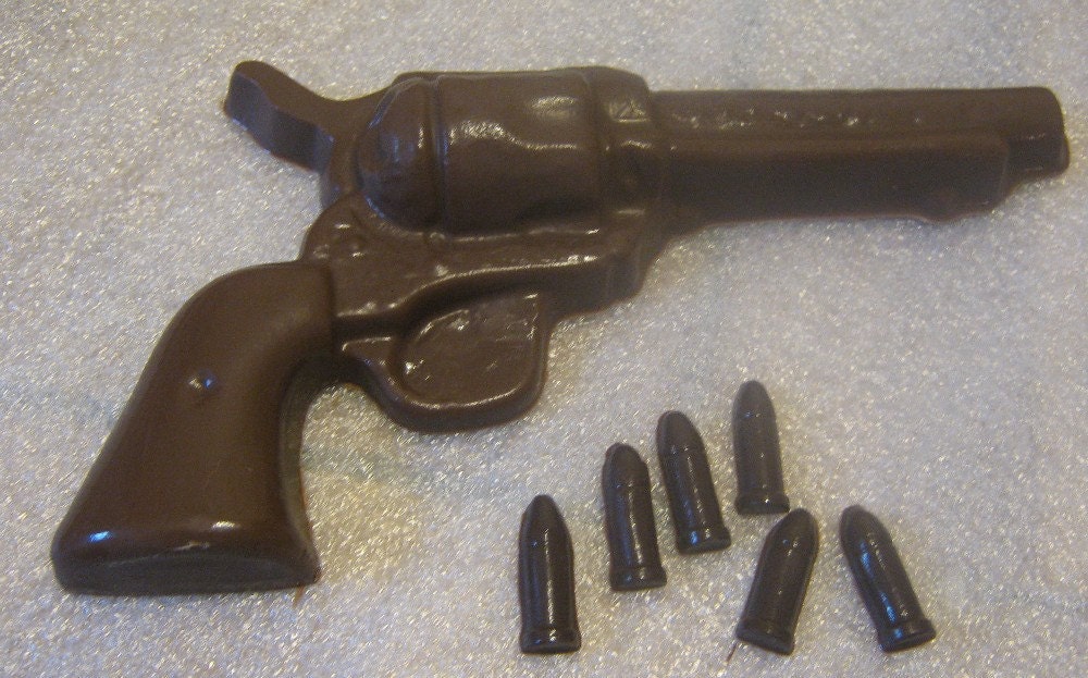 Large chocolate revolver with bullets