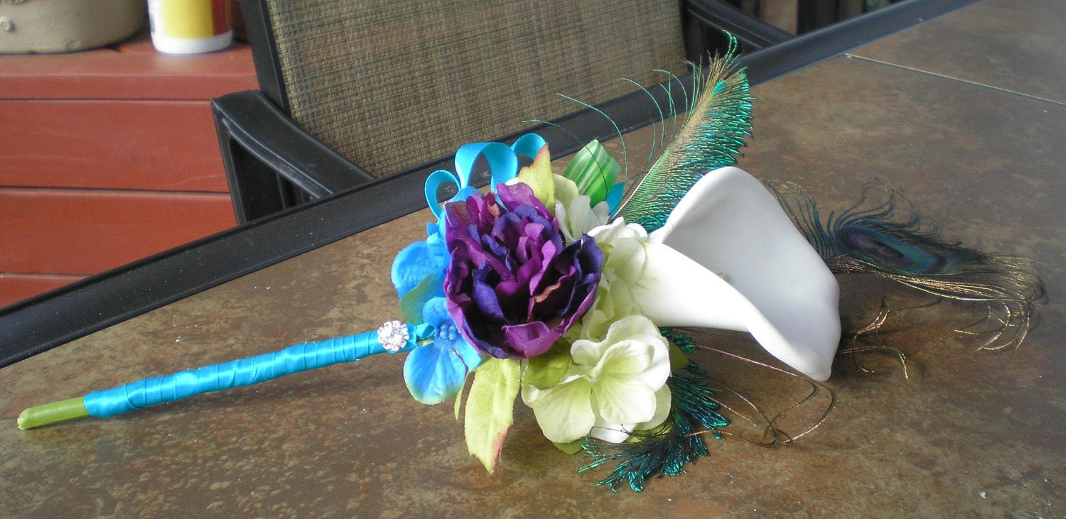 Calla Lily Peacock Feathers Bridesmaids Bouquet Wedding