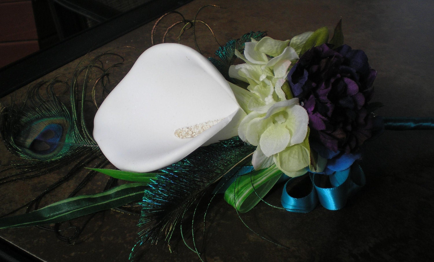 Calla Lily Peacock Feathers Bridesmaids Bouquet Wedding