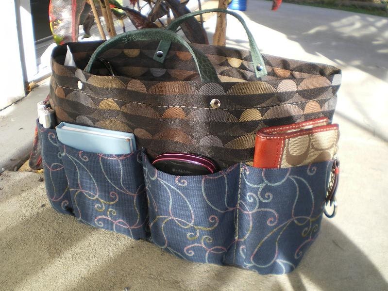 purse organizer insert/Study /Water/Stain resistant 11"L4.5"W7"H in Chocolate ,brown navy floral