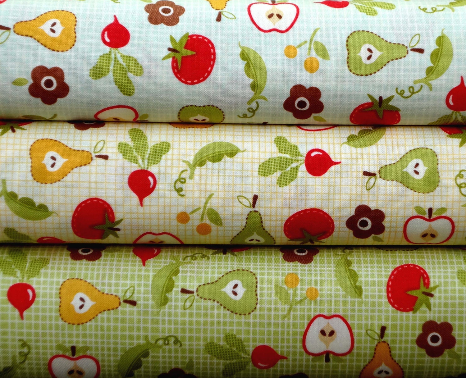 Riley Blake Root Cellar Green / Cream / Teal from Farm Fresh Collection 3 FAT QUARTERS