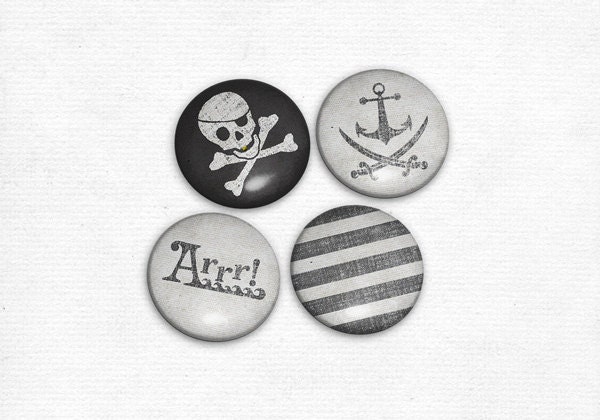 Pinback Buttons - Pirates - Fashion Button set of 4 - Nautical Trend