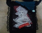 Bag Mrs Lovett of Sweeney Todd Hand Sketched Artisan Bag gadget case satin lining black lace