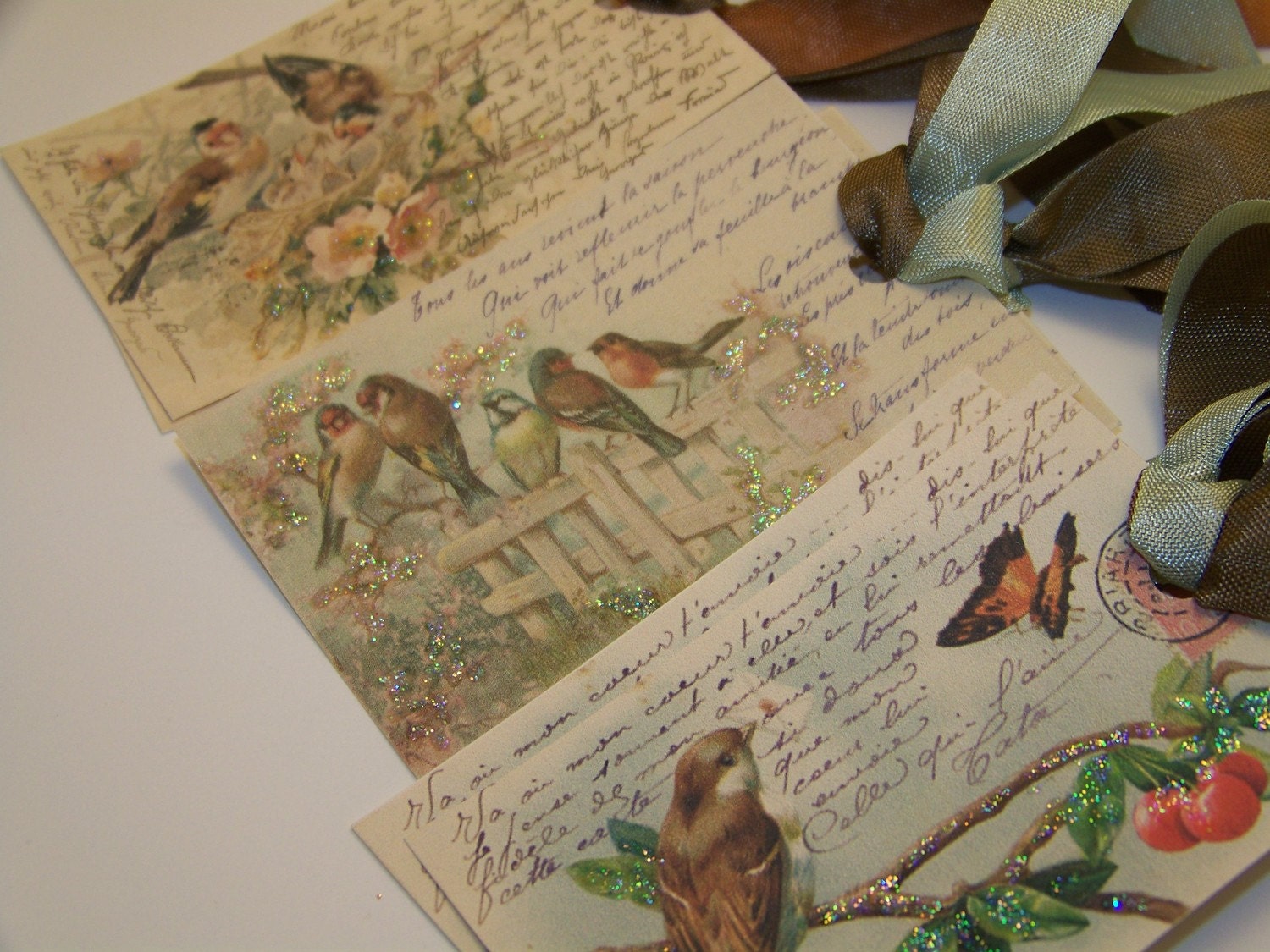 French Postcard Bird Tags