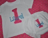 Birthday T-Shirt and Matching Bloomer/Diaper Cover Set Applique and Monogram