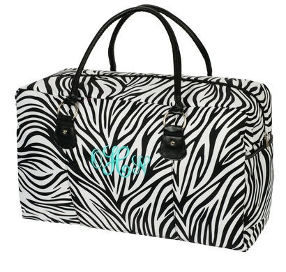 Monogrammed Zebra Print Weekender Travel Bag Personalized