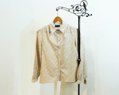 SALE 70s Blouse Vintage 1970s Menswear Pattern Shirt Size S
