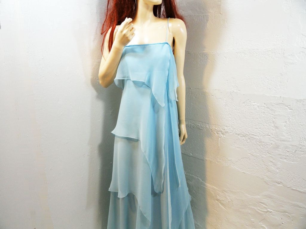 70s Dress Prom Vintage 1970s Long Powder Blue Chiffon/ xs