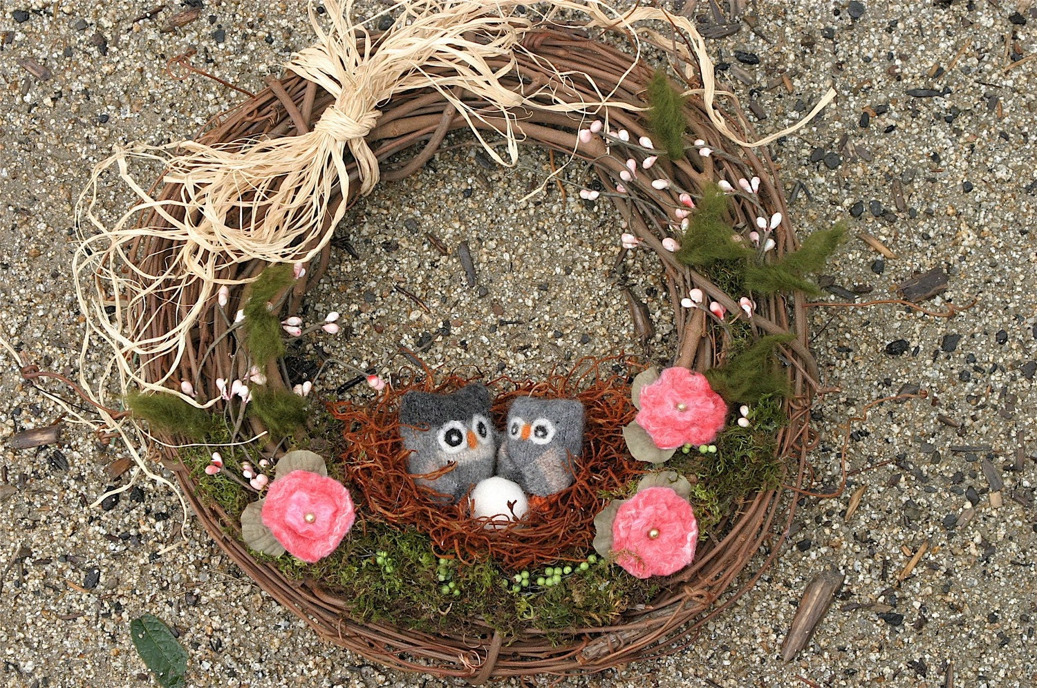 Waiting for baby ... 12 inch Woodland Owl Wreath...  new parents... made to order (woolcrazy)