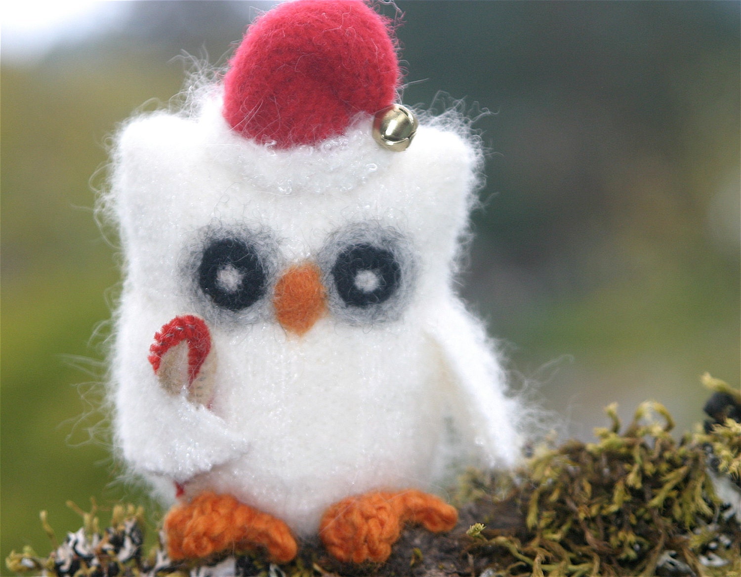 Santa Baby Christmas Owl eco friendly felt Angora wool and smells like a Candy Cane... (woolcrazy)