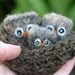 Owl Nugget Family in their brown nest that turns into a carrying bag kids toy... eco friendly wool (woolcrazy)