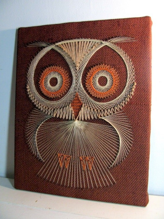 VINTAGE OWL STRING ART Wall Hanging MID by dirtybirdiesvintage