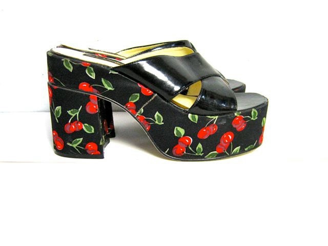 vintage 90s platform super tall CHERRY sandals