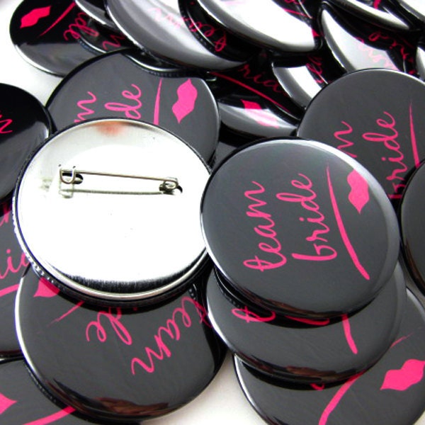 15 pinback buttons - team bride with lips for bachelorette party