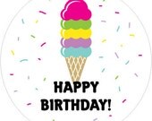 Custom Stickers for Birthday Party - 2 inch Round - Ice cream Party BI006CI (set of 50)