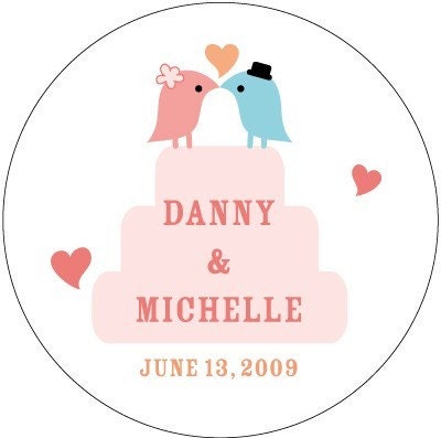100 Custom Stickers or Custom Tags - 2 inch round - Birdies Wedding Cake BD029CI