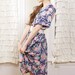 Violet Floral 60s Polynesian Muumuu with Bell Sleeves One Size