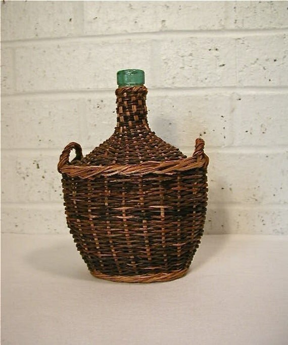 Vintage Wicker Wrapped Wine Bottle by Bluebell on Etsy