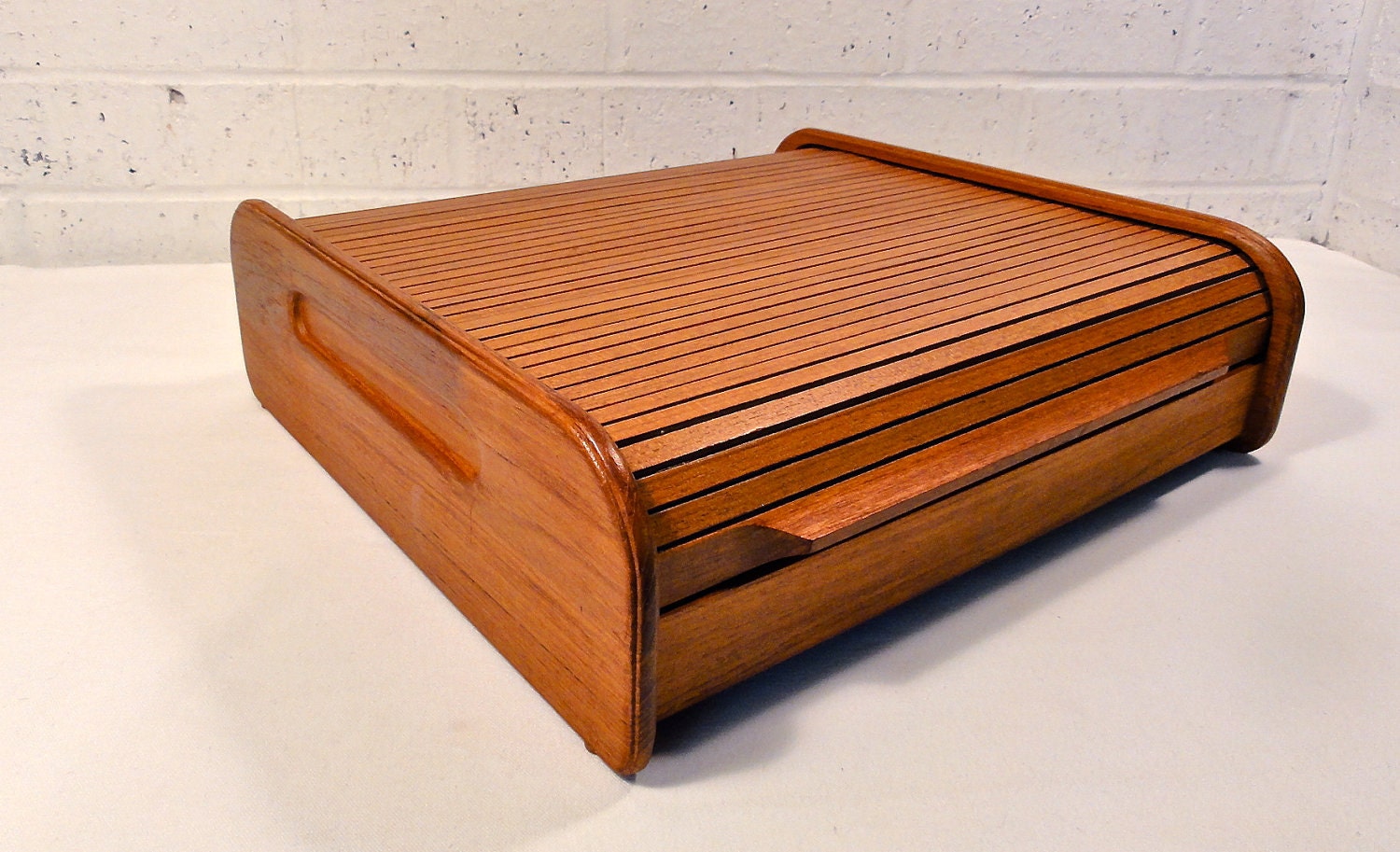 Vintage Modern Teak Roll Top Desk Organizer by Bluebell on Etsy