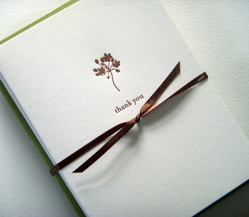 Six Letterpress Thank You Cards with Hydrangea Blossom
