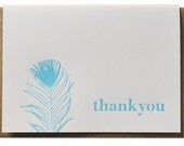 Peacock Feather 100 Thank You Letterpress Note Card Set