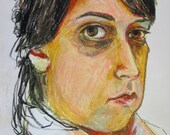 Original oil pastel drawing - 12 x 10 inches - Self Portrait in Peach