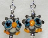 Little Grey Owl Lampwork Glass Earrings