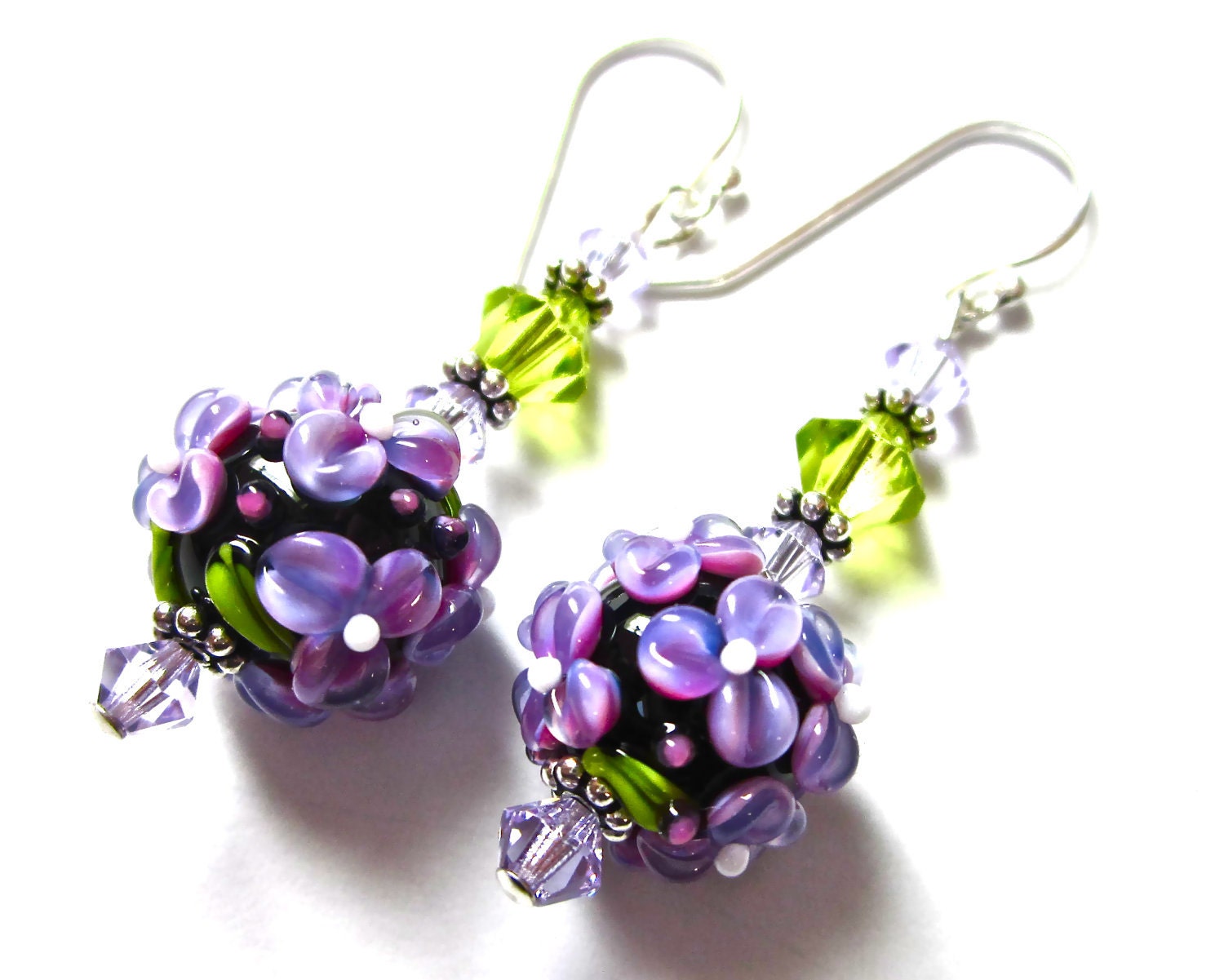 Lampwork Earrings Handmade Floral Lampwork Beads SRA Artist