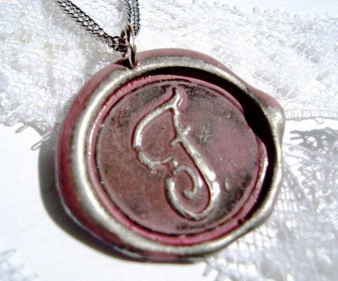 Dusty Rose -Original monogrammed hand stamped wax seal necklace