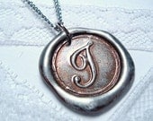 Metallic Brown Original hand stamped wax seal monogrammed necklace, painted, letter of your choice