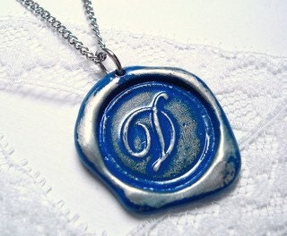 Royal Blue -Original Wax Seal necklace, painted, letter of your choice