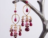 Ruby and Gold Chandelier Earrings