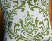 Pillow Cover - Green Damask on Natural - 16 Inch