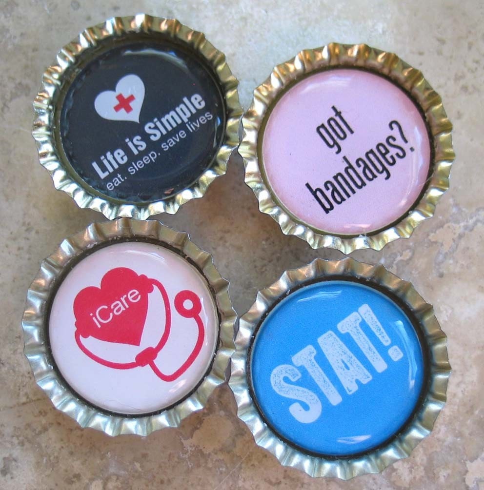 Medical Health Care Profession Bottlecap Magnets- Nurse, Doctor, Receptionist, Physicians Assistant, EMT, Paramedic