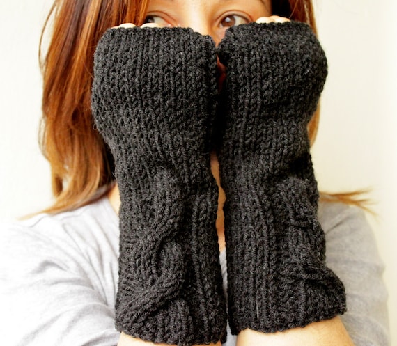 Winter Fashion Charcoal Dark Fingerless Mittens Gloves Handwarmer