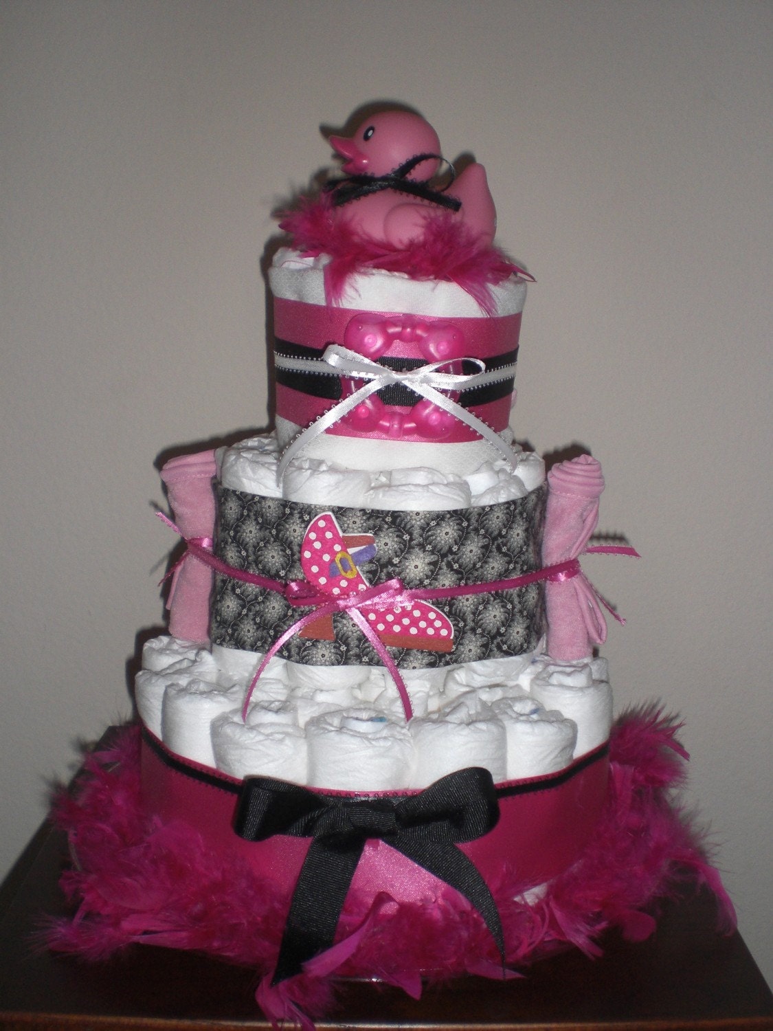 Mommy DIVA Diaper Cake Baby Shower Centerpiece Hot Pink and Black Diaper Cake other styles and colors available